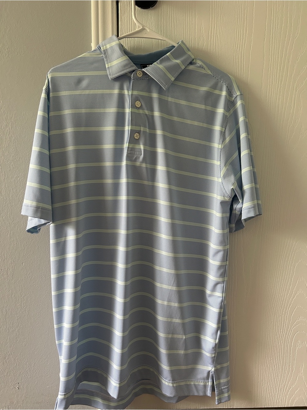 FootJoy Light Blue and White Striped Polo
